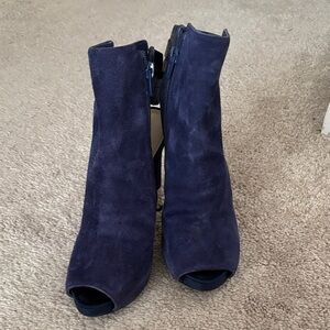 Guess Navy Suede Peep-Toe Ankle Booties